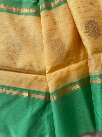 Sitare Chanderi cotton silk suit set - Yellow & green