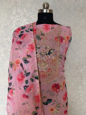 Floral mist organza suit fabric - Pink