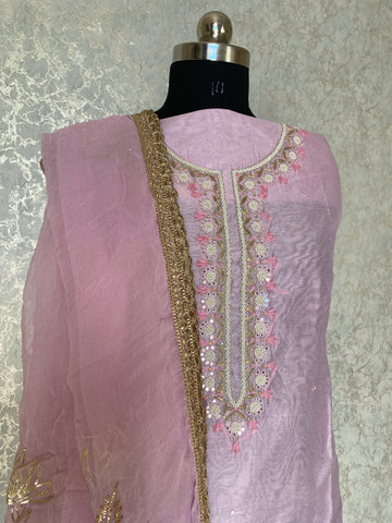 Pastel love Chanderi Silk Top With Dupatta and potli bag - Pink