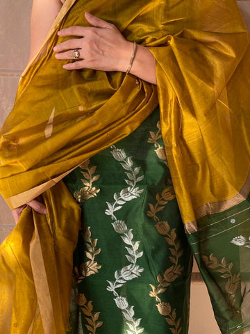 Sitare Chanderi cotton silk suit set - Green & yellow