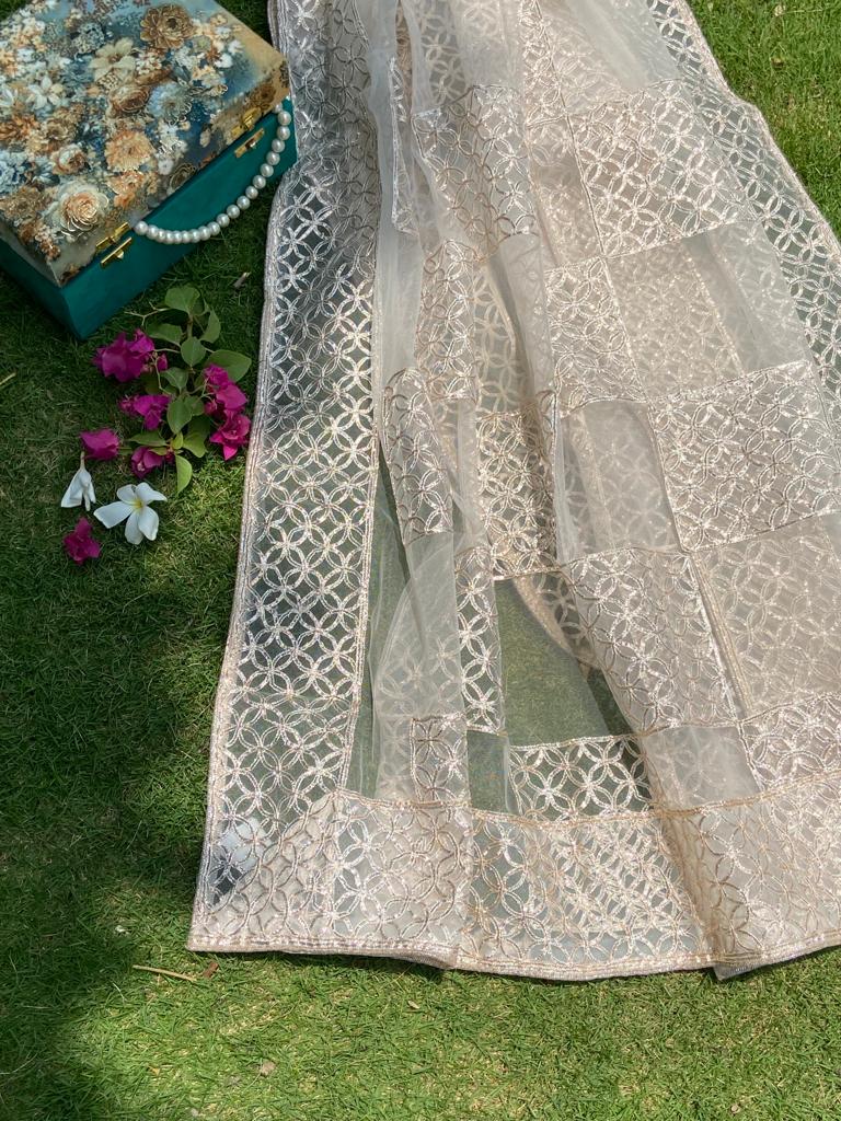 Noor Net dupatta with Gota Work - White