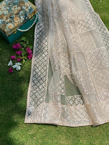 Noor Net dupatta with Gota Work - White