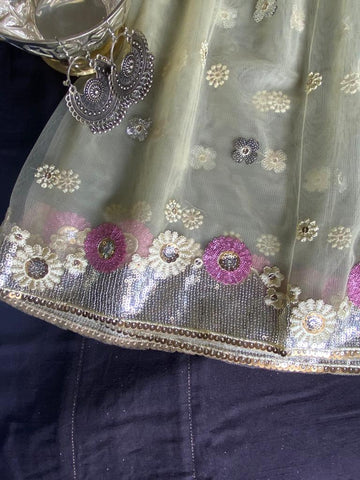 Naznin Net dupatta with sequins and embroidery - Yellow