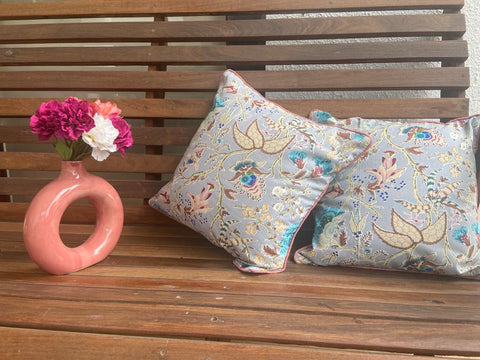Midsummer dream block print cushion cover - 1 cushion cover - pink and grey