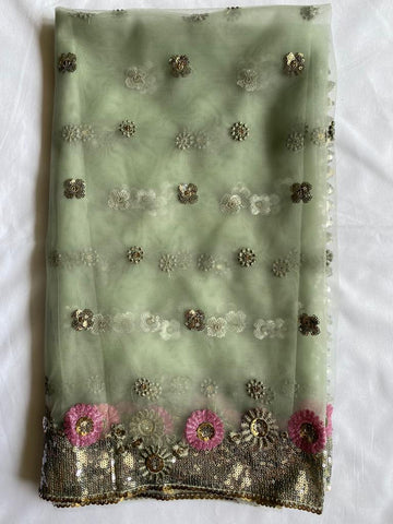 Naznin Net dupatta with sequins and embroidery - Green