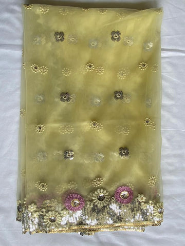 Naznin Net dupatta with sequins and embroidery - Yellow