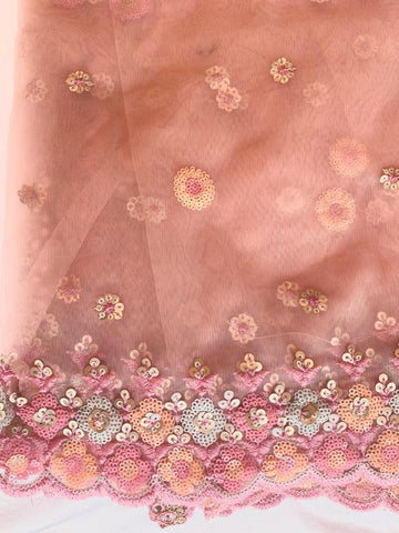 Aafreen Net dupatta with sequins and embroidery - Pink