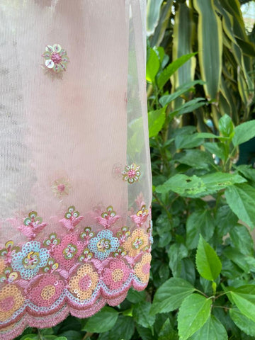 Aafreen Net dupatta with sequins and embroidery - Pink