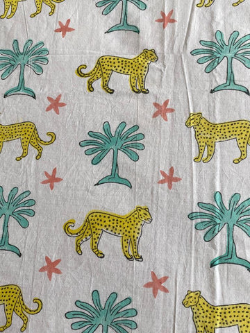 Rules of jungle XL king size Hand Block Print Bedsheet - yellow and green