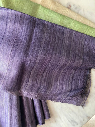 Ombre weaves Tussar Ghicha silk saree- Purple, Green & White