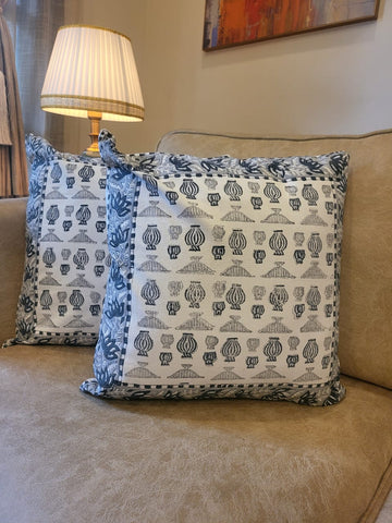 Grey lantern handcrafted block print cushion covers - set of 2