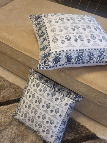 Grey lantern handcrafted block print cushion covers - set of 2