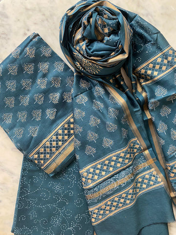 Chanderi Salwar suit fabric with Zardozi work and Multicolour Dupatta –  Phulari