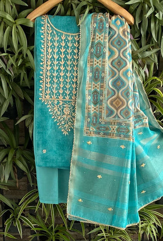 Buy Blue Embroidered Chanderi Silk Suit- Set of 3 | CM-DO-13/CHAM8 | The  loom