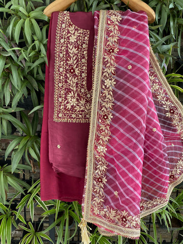 Handwoven Blush Pink Chanderi Silk Suit Piece – Resham - House Of Silk