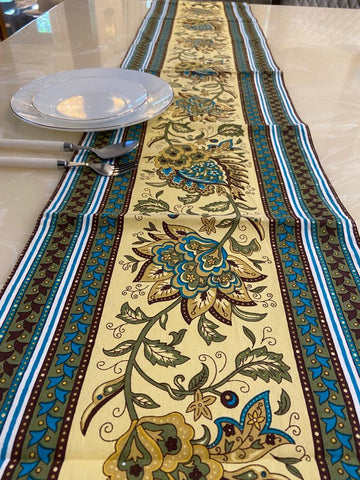 Festive feels block printed table runner 6 seater - Yellow and multicolour