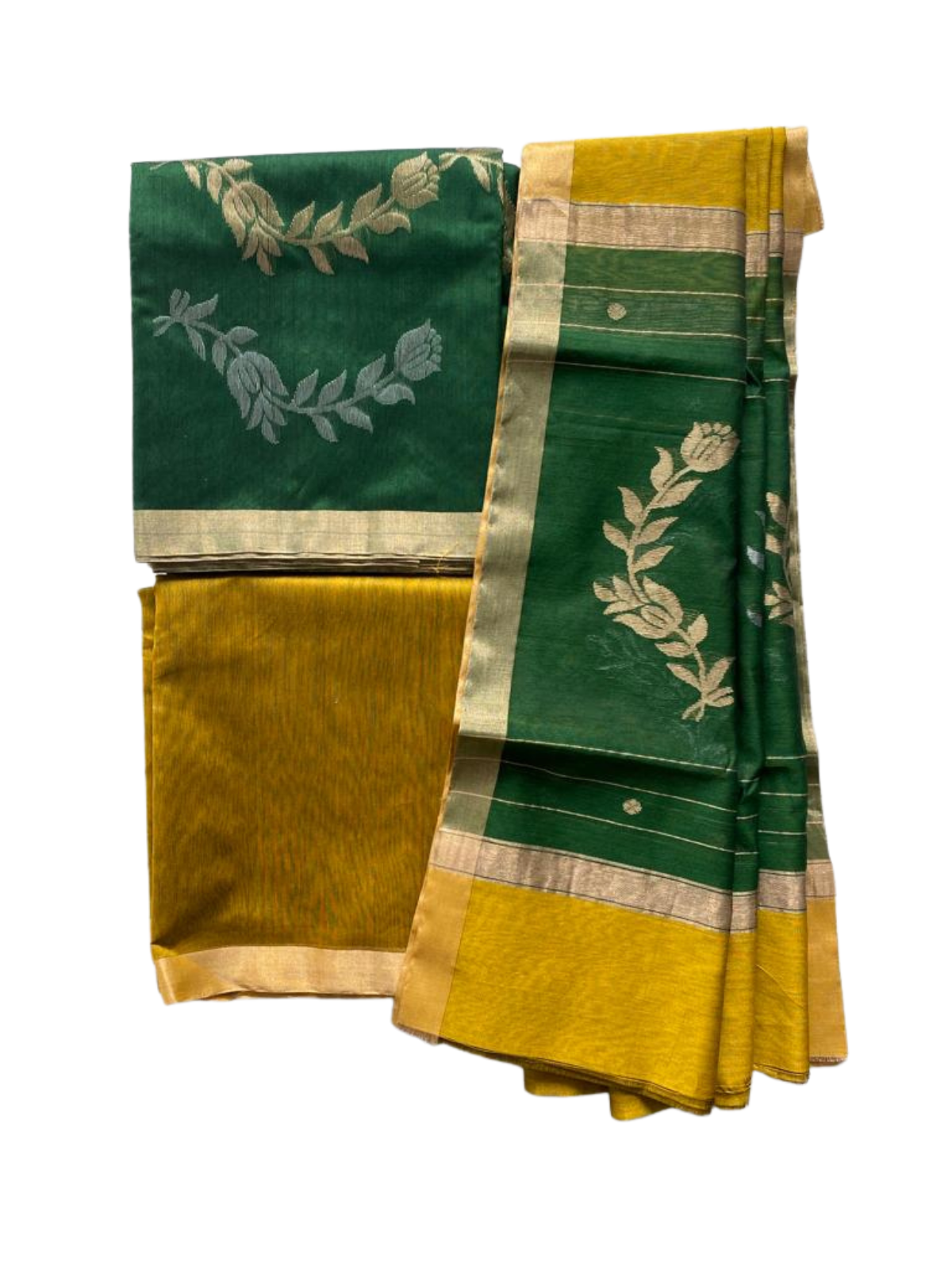 Sitare Chanderi cotton silk suit set - Green & yellow